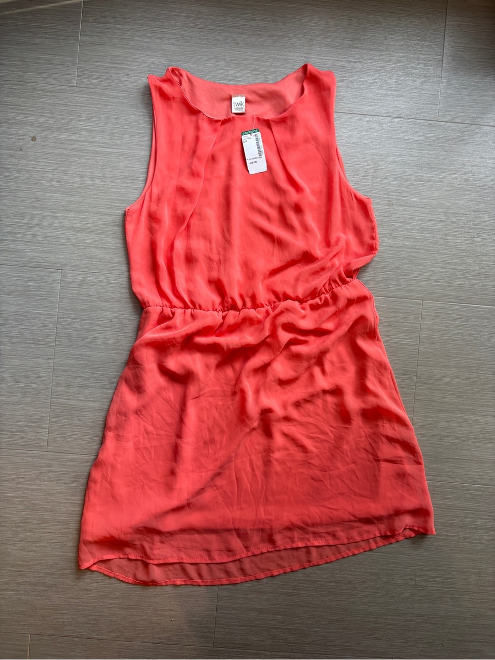 twik Coral-Red Sleeveless Elastic-Waist Tunic Dress